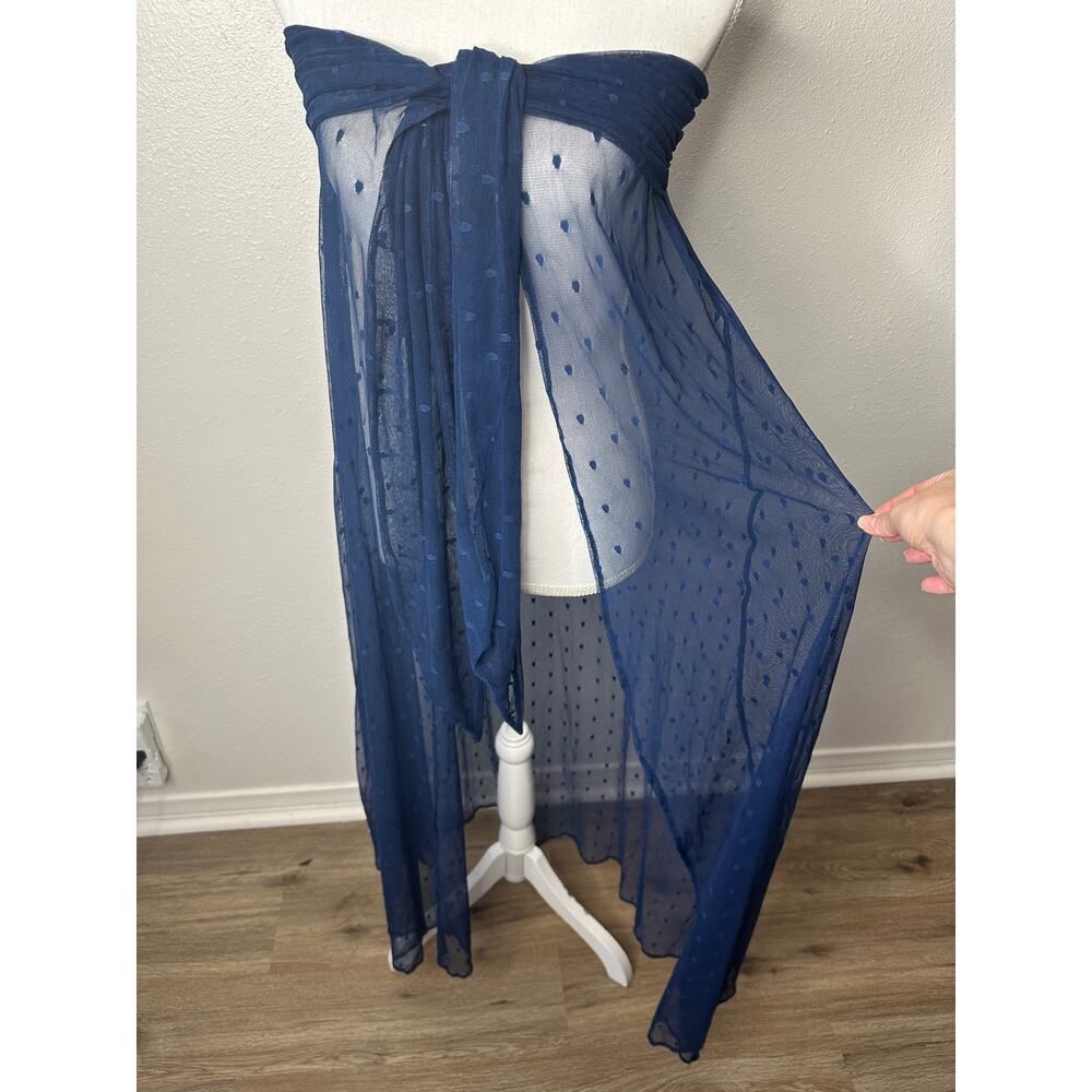 Ancora Navy Blue Polka Dot Sheer Scarf Wrap - Picture 8 of 15